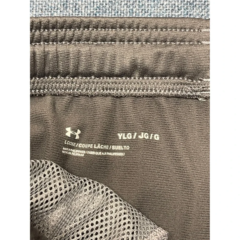 Under Armour Boys Gray Black Loose Fit Athletic Training Pants YLG Large